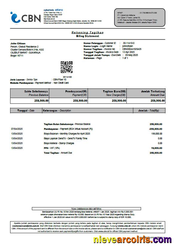 Indonesia Cyberindo Aditama utility bill